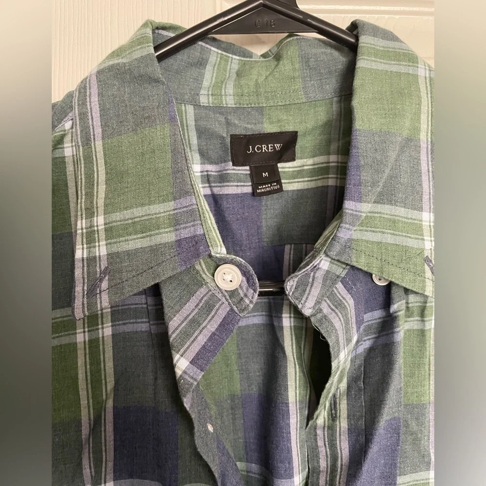 J. Crew 100% Cotton Casual Green & Blue Checkered Button Down Shirt size Medium